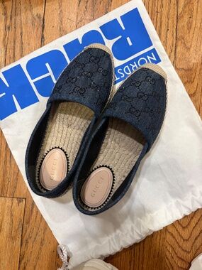 NWOT Gucci Women's Embellished Denim Espadrille Flats